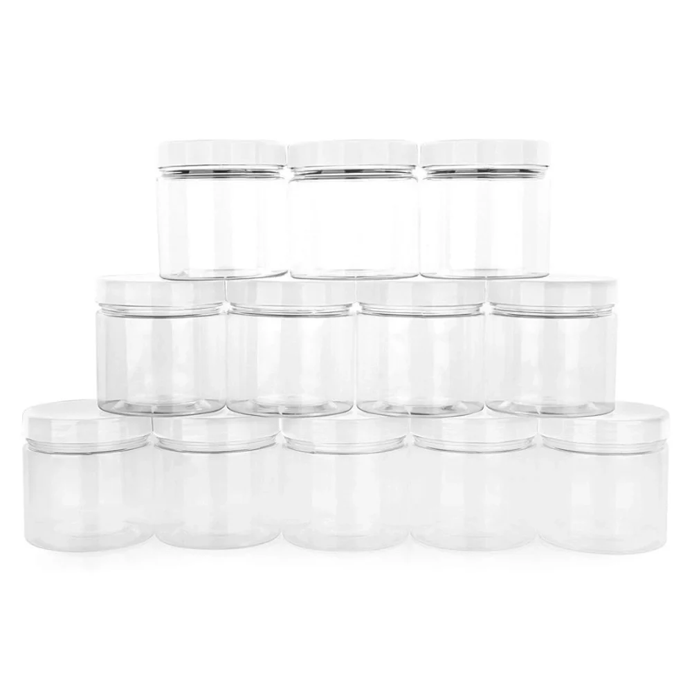 Beauticom Lot of 9 High Quality Thick Acrylic Sample Container Jars with Lids.